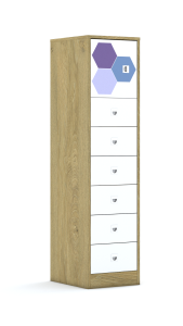Szafa Blox Hex Violet Blue 40 4P 1F1 6S 363x466x1517 korpus szary/1x front biały i 6x szuflada biała