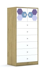 Szafa Blox Hex Violet Blue 70 4P 2F1 6S 706x466x1517 korpus biały/2x front biały i 6x szuflada biała