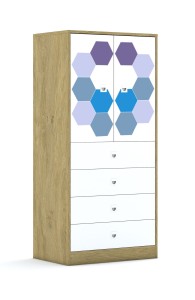 Szafa Blox Hex Violet Blue 70 4P 2F2 4S 706x466x1517 korpus szary/2x front biały i 4x szuflada biała