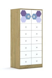 Szafa Blox Hex Violet Blue 70 4PP 2F1 12SB 706x466x1517 korpus biały/2x front biały i 12x szuflada biała