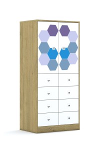 Szafa Blox Hex Violet Blue 70 4PP 2F2 8SB 706x466x1517 korpus dąb/2x front biały i 8x szuflada biała