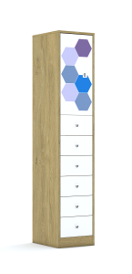 Szafa Blox Hex Violet Blue 40 5P 1F2 6S 363x466x1869 korpus dąb/1x front biały i 6x szuflada biały