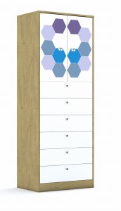 Szafa Blox Hex Violet Blue 70 5P 2F2 6S 706x466x1869 korpus dąb/2x front biały i 6x szuflada biała