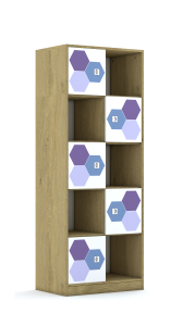 Regał Blox Hex Violet Blue 70 5PP 5F1 706x466x1869 korpus dąb/5x front biały