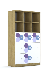 Regał Blox Hex Violet Blue 110 5PP 9F1 1049x466x1869 korpus dąb/9x front biały