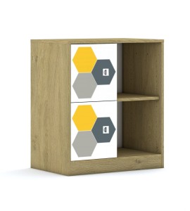 Szafa Blox Hex Yellow Grey 70 2PP 2F1 706x466x813 korpus dąb/2x front biały - wariant 3