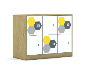 Szafa Blox Hex Yellow Grey 110 2PP 6F1 1049x466x813 korpus dąb/6x front biały