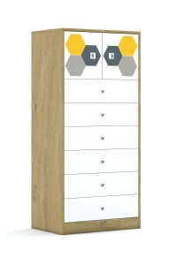 Szafa Blox Hex Yellow Grey 70 4P 2F1 6S 706x466x1517 korpus biały/2x front biały i 6x szuflada biała