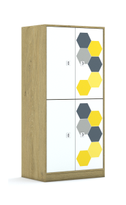 Szafa Blox Hex Yellow Grey 70 4P 4F2 706x466x1517 korpus dąb/4x front biały
