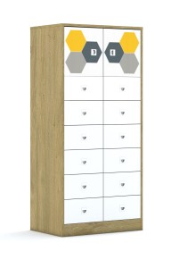 Szafa Blox Hex Yellow Grey 70 4PP 2F1 12SB 706x466x1517 korpus szary/2x front biały i 12x szuflada biała