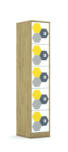 Szafa Blox Hex Yellow Grey 40 5P 5F1 363x466x1869 korpus dąb/5x front biały