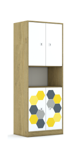Regał Blox Hex Yellow Grey 70 5P 4F2 706x466x1869 korpus dąb/4x front biały