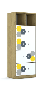 Regał Blox Hex Yellow Grey 70 5PP 8F1 706x466x1869 korpus biały/8x front biały