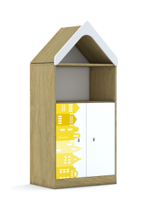 Regał Blox Houses 70 3P 2F2 z daszkiem 706x466x1575 korpus dąb/2x front biały
