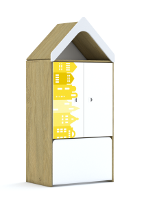 Regał Blox Houses 70 3P 2F2 ze skrzynią i daszkiem 706x466x1575 korpus dąb/2x front biały