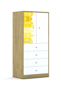 Regał Blox Houses 70 4P 2F2 4S 706x466x1517 korpus dąb/2x front i 4x szuflada biała