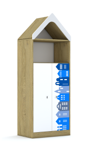 Regał Blox Houses 70 4P 2F3 z daszkiem 706x466x1927 korpus dąb/2x front biały