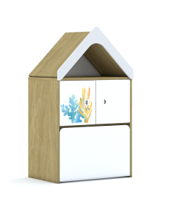 Regał Blox Ocean 70 2PP 2F1 ze skrzynią i daszkiem 706x466x1223 korpus dąb/2x front biały