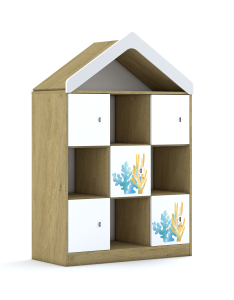 Regał Blox Ocean 110 3PP 5F1 z daszkiem 1049x466x1575 korpus dąb/5x front biały