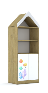 Regał Blox Ocean 70 4P 2F2 z daszkiem 706x466x1927 korpus dąb/2x front biały