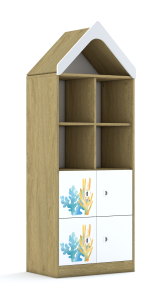 Regał Blox Ocean 70 4PP 4F1 z daszkiem 706x466x1927 korpus dąb/4x front biały