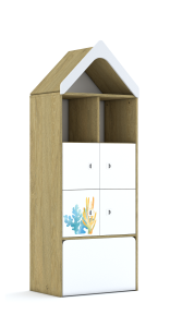 Regał Blox Ocean 70 4PP 4F1 ze skrzynią i daszkiem 706x466x1927 korpus szary/4x front biały