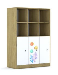 Regał Blox Ocean 110 4PP 3F2 1049x466x1517 korpus dąb/3x front biały