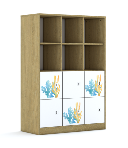 Regał Blox Ocean 110 4PP 6F1 1049x466x1517 korpus dąb/6x front biały - wariant 1
