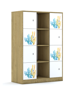 Regał Blox Ocean 110 4PP 8F1 1049x466x1517 korpus dąb/8x front biały
