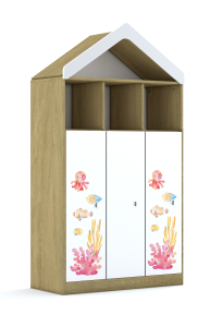 Regał Blox Ocean 110 4PP 3F3 z daszkiem 1049x466x1927 korpus dąb/3x front biały