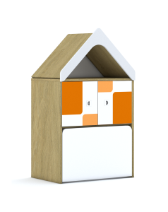 Regał Blox Pastel 70 2PP 2F1 ze skrzynią i daszkiem 706x466x1223 korpus dąb/2x front biały