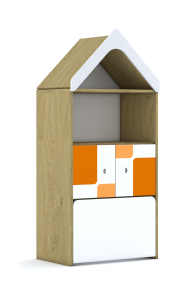 Regał Blox Pastel 70 3P 2F1 ze skrzynią i daszkiem 706x466x1575 korpus dąb/2x front biały